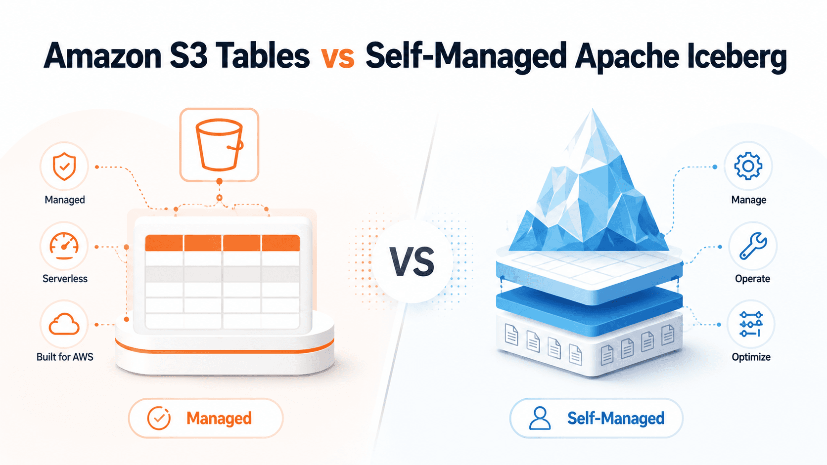 Amazon S3 Tables vs Self-Managed Apache Iceberg architecture comparison on AWS