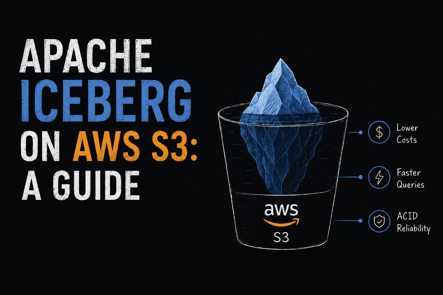 Apache Iceberg on AWS S3 — architecture diagram showing Iceberg metadata layers, AWS services, and the data lakehouse stack