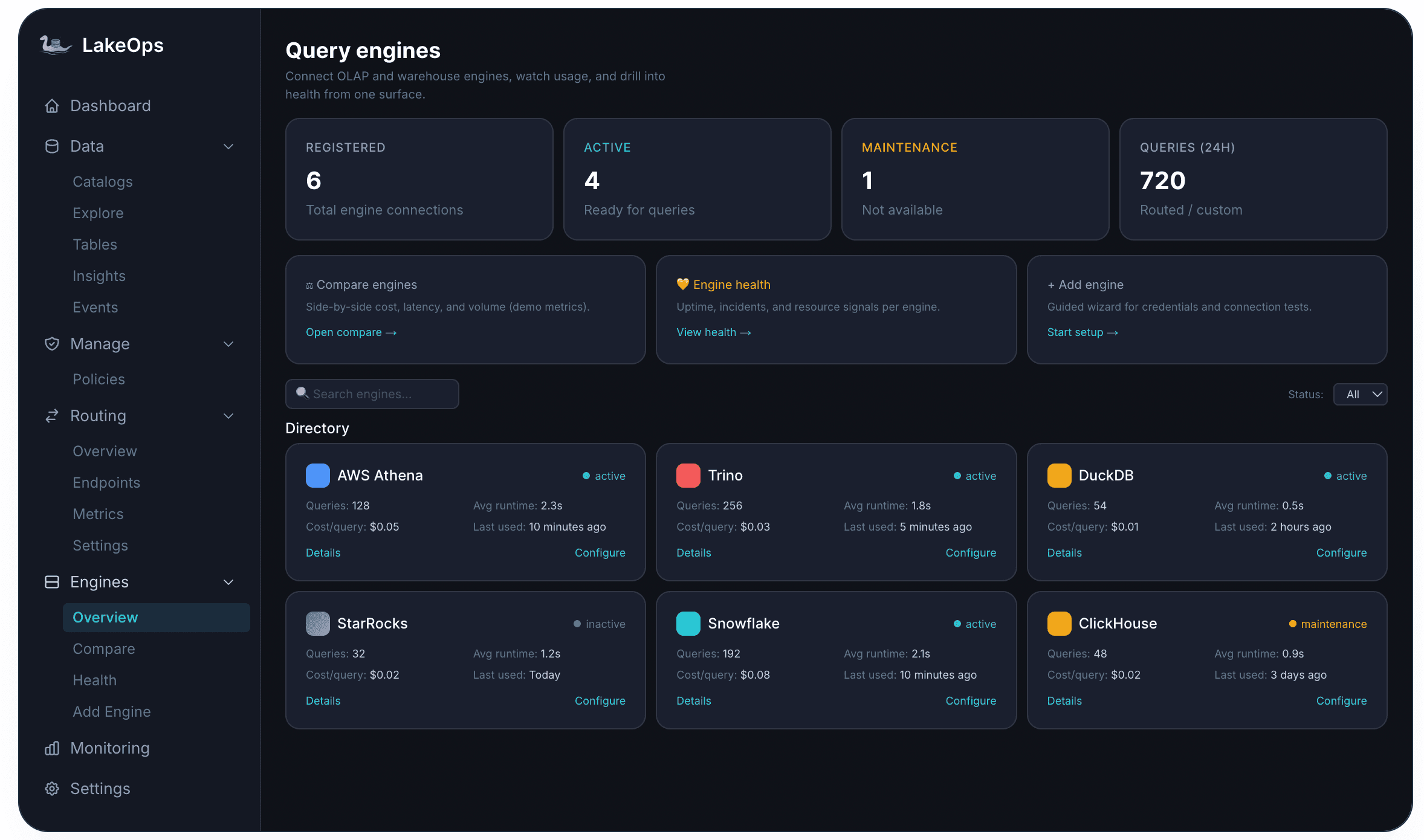 LakeOps Query Engines Overview