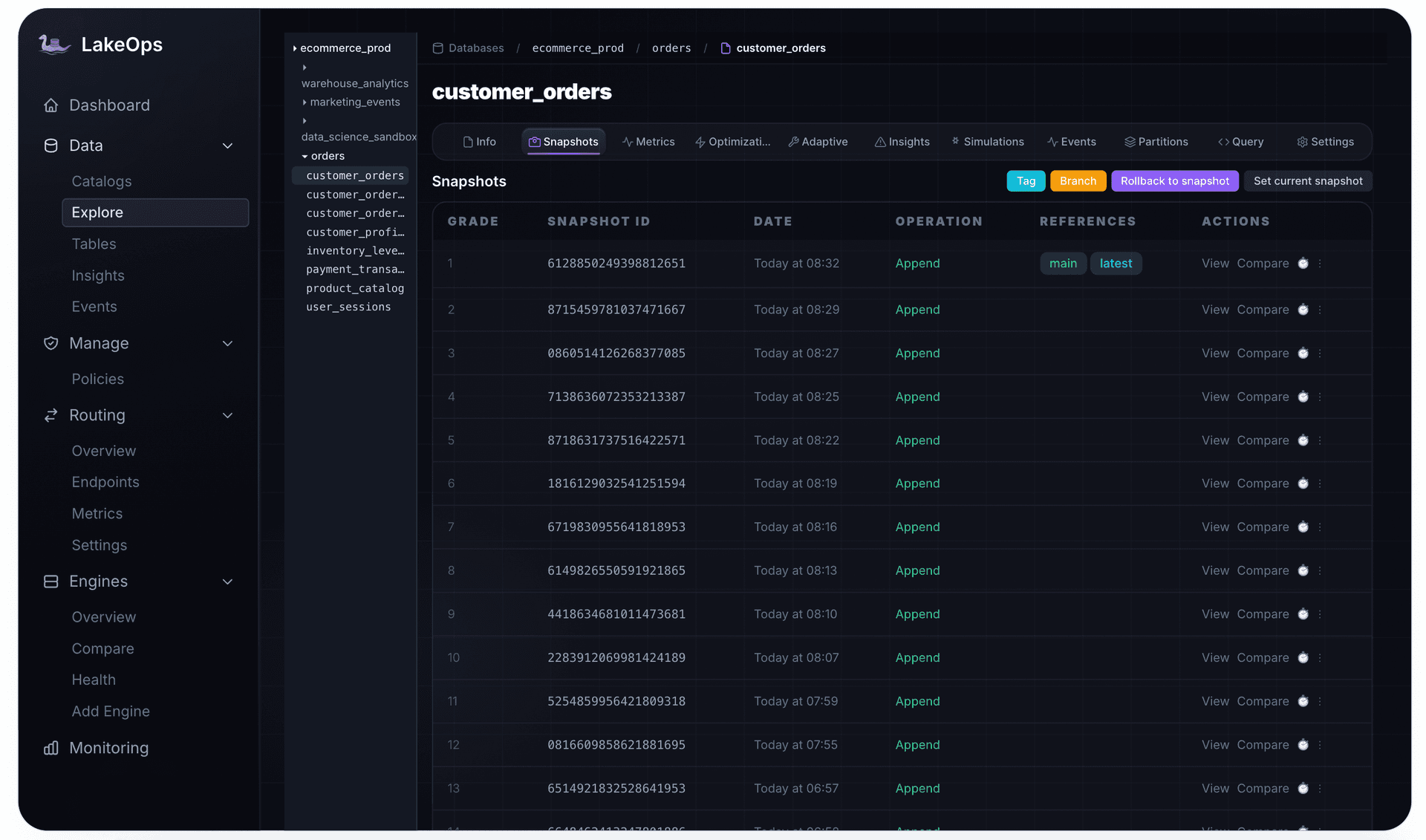 Snapshot management interface